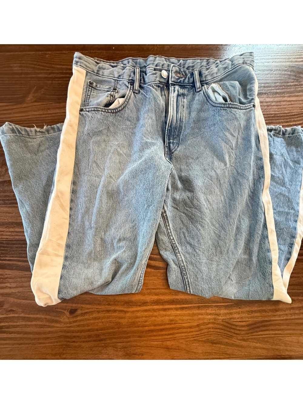 ZARA Light Blue Denim Jeans with White Side Stripes Size USA 34